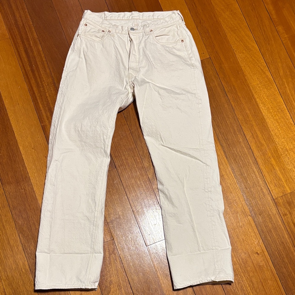 Full Count & Co white salvage jeans